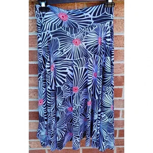 Lapis Skirt Women's Size Medium A Line Midi Black and White Flora Made in USA